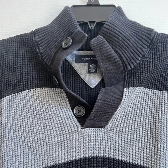 Tommy Hilfiger Striped Knit Quarter-Button Turtleneck Sweater - Picture 2 of 3